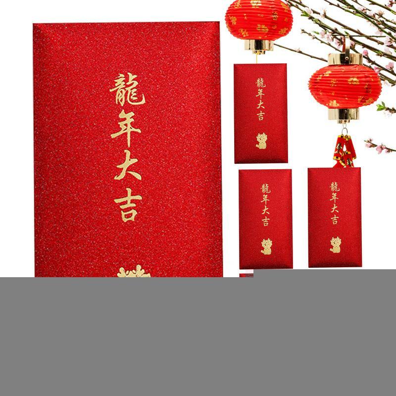 Dragon Lucky Money Glitter Envelopes, cartão, Envelopes de Mailing para Ano Novo Lunar e Casamento, 6 unid, 2024