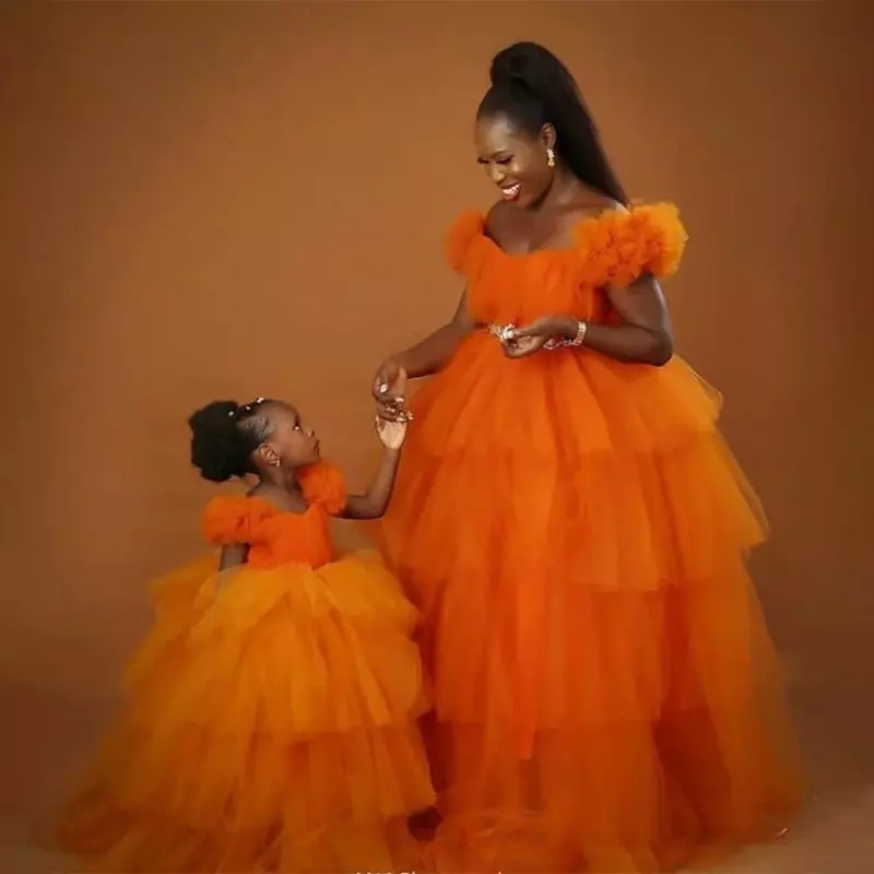 Gaun Prom Wanita Hamil Gaun Hamil Tulle Berbulu untuk Pemotretan Tulle Kerutan Gaun Pesta Ulang Tahun Fotografi Anak-anak Ibu