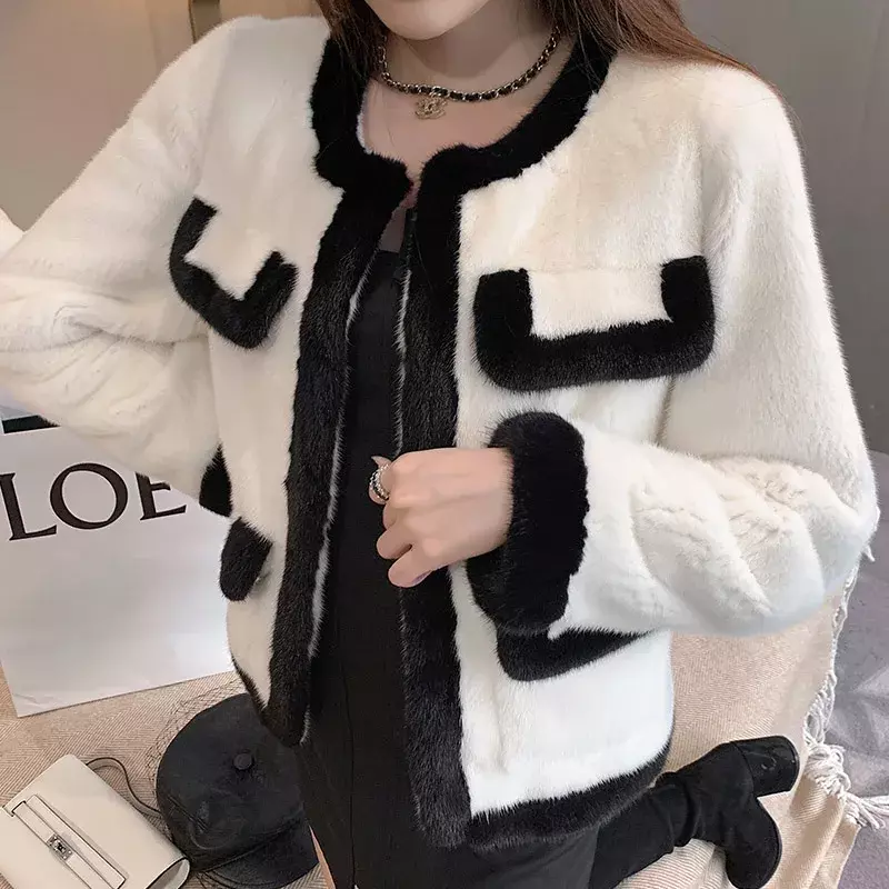 Куртка-бомбер женская из искусственного меха, укороченный топ с карманами, теплая куртка с овчиной и овчиной, черная белая