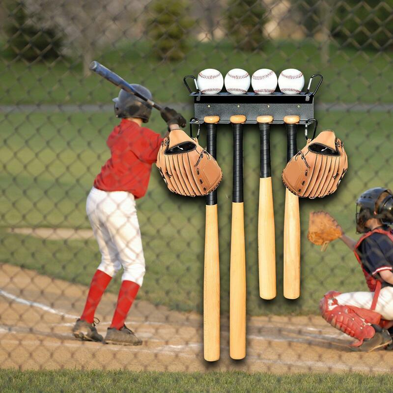 Baseball Bats Holder Rack Hold 4 Bats 4 Balls Metal Hanging for Decorative Organizer For Wall Baseball Gear Rack