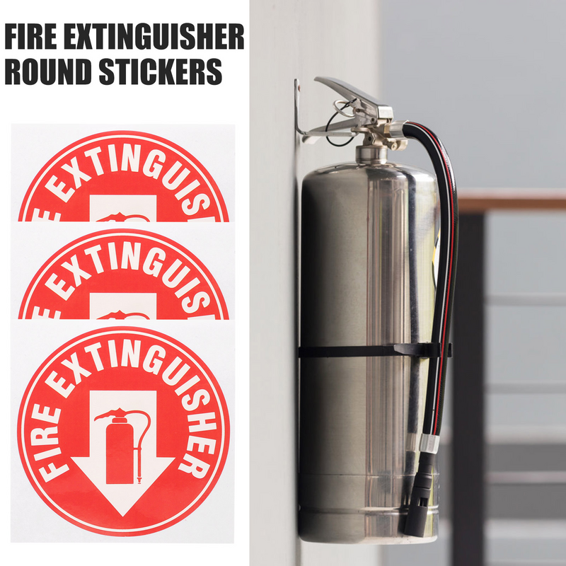 自己粘着性消火器サイン、安全のための丸い形の消火器ステッカー、3個