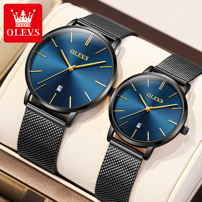 OLEVS 5869 Ultra cienkie 6.5mm zegarki kwarcowe dla par dla mężczyzn kobiet siateczkowy pasek wodoodporne zegarki na rękę z minimalistycznym kochankiem