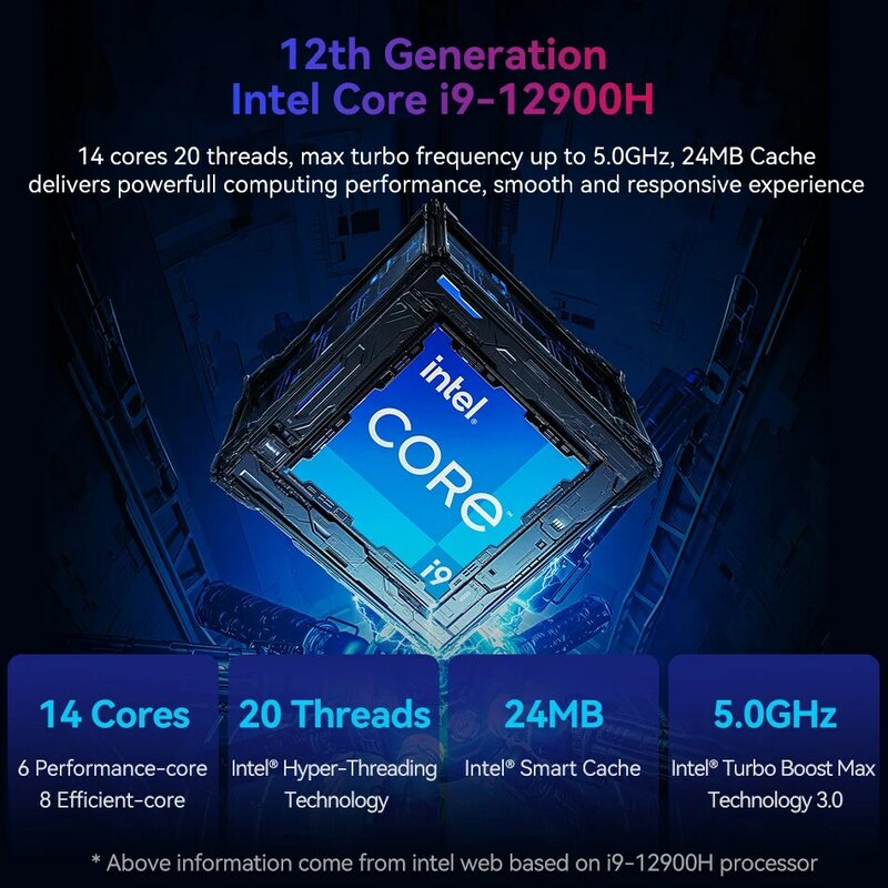 Komputer Intel do gier Mini i9-12900H 13900HK 14 rdzeni 20 wątków NVIDIA RTX3050 8GB GPU 16GB/32GB DDR4 1TB M.2 NVME SSD Windows 10/11