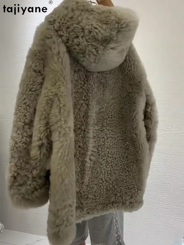 Fujiyane mantel bulu wol imitasi mode wanita jaket musim dingin Korea untuk wanita 2023 bertudung hangat jaket bulu pakaian wanita