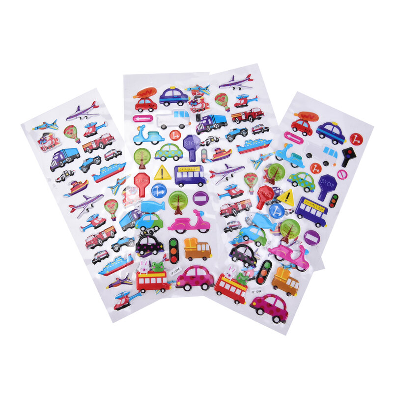 2/6Pcs/lot Mixed Cartoon Bubble Stickers Transport Cars Children Kids Girls&Boys Cartoon Stickers Decoration Christmas Gift