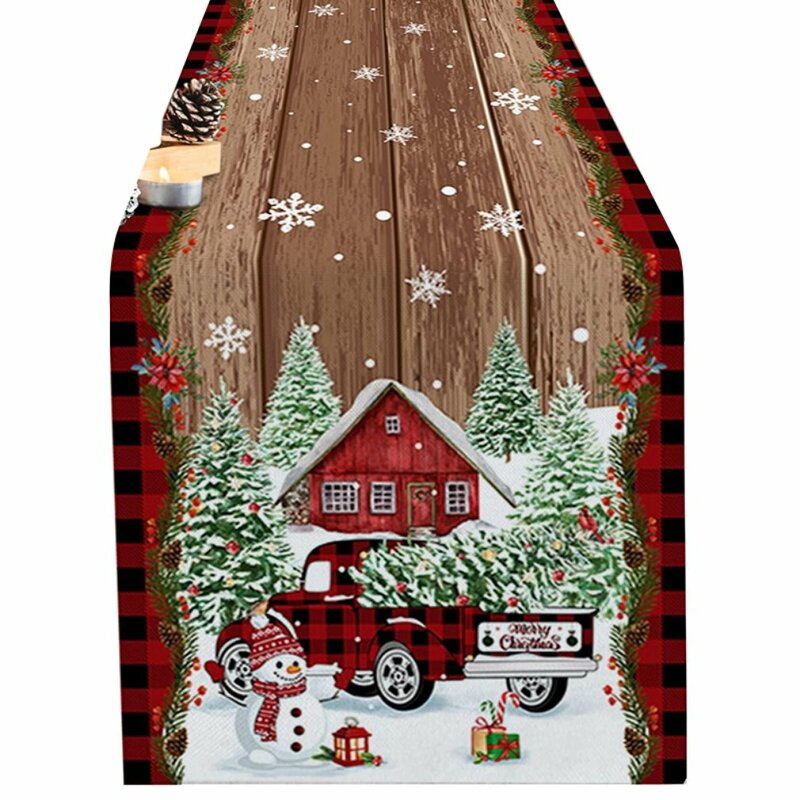 Camino de mesa navideño de poliéster, cubierta de bandera de mesa de Navidad, decoraciones de Feliz Navidad para el hogar, mantel de Año Nuevo