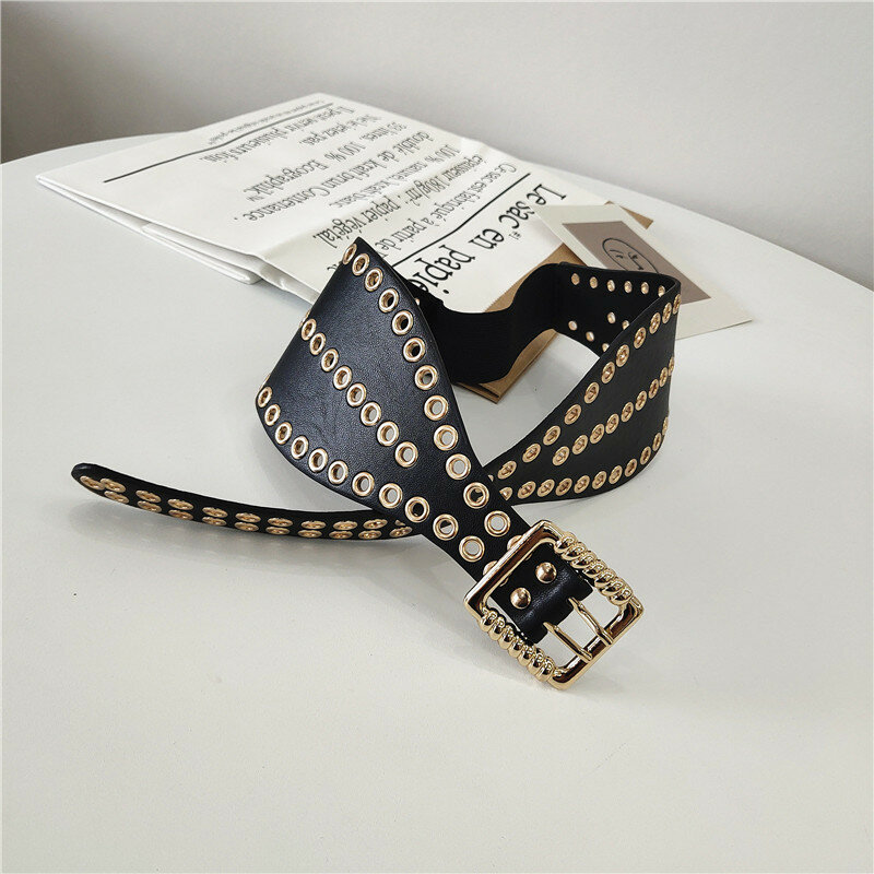ZLY 2022 New Fashion Waist Band Women Metal Decoration Alloy Double Pin Buckle Luxury Dress Coat Casual Style PU Leather Belt