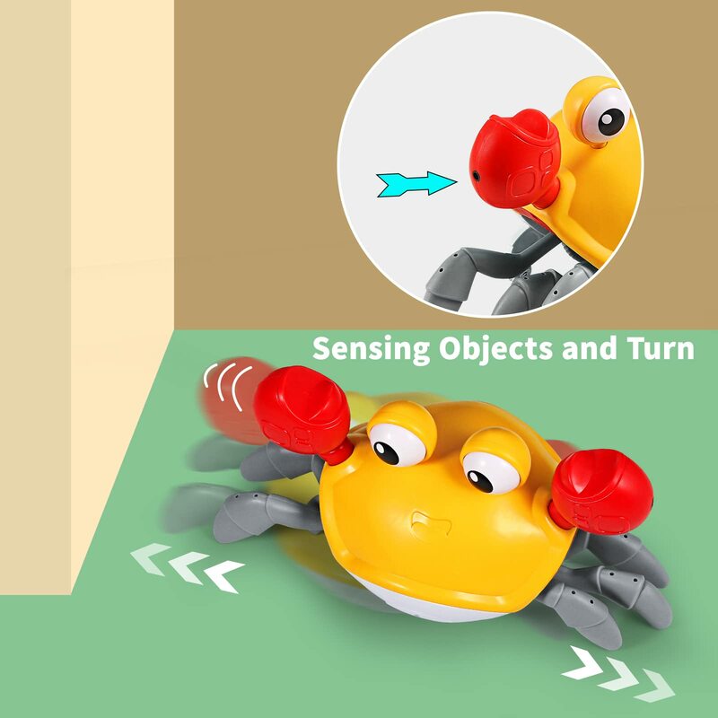 Juguetes de detección de cangrejo que se arrastra para bebés, caminar interactivo, electrónico, Musical, detección de barriga
