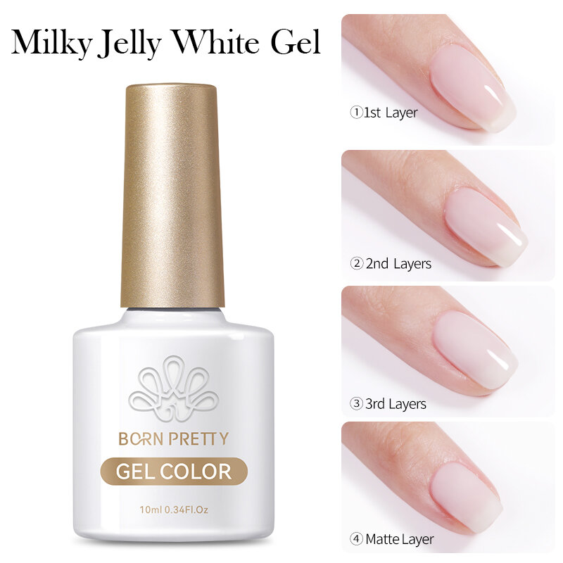 BORN PRETTY Milky Jelly Gel Nail Polish 7ml/10ml White Jelly Gel Polish No Wipe Top Coat White Soak Off Nail Art Gel UV vernice
