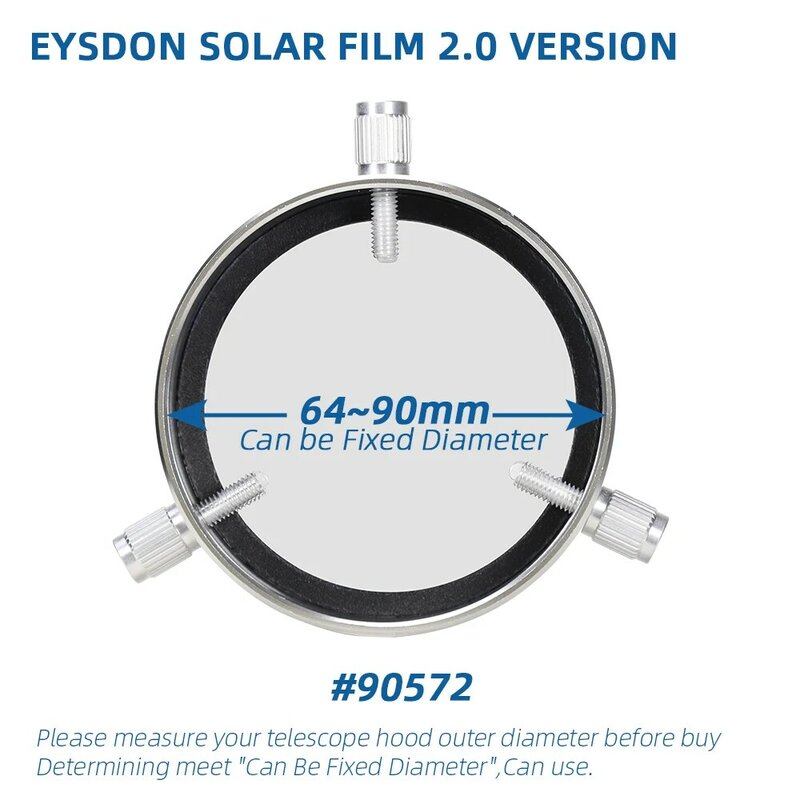 EYSDON Filtro Solar 2.0 Versão 64-90mm Faixa Fixa Observação Sol Filme Composto para Telescópio Astronômico-#90572