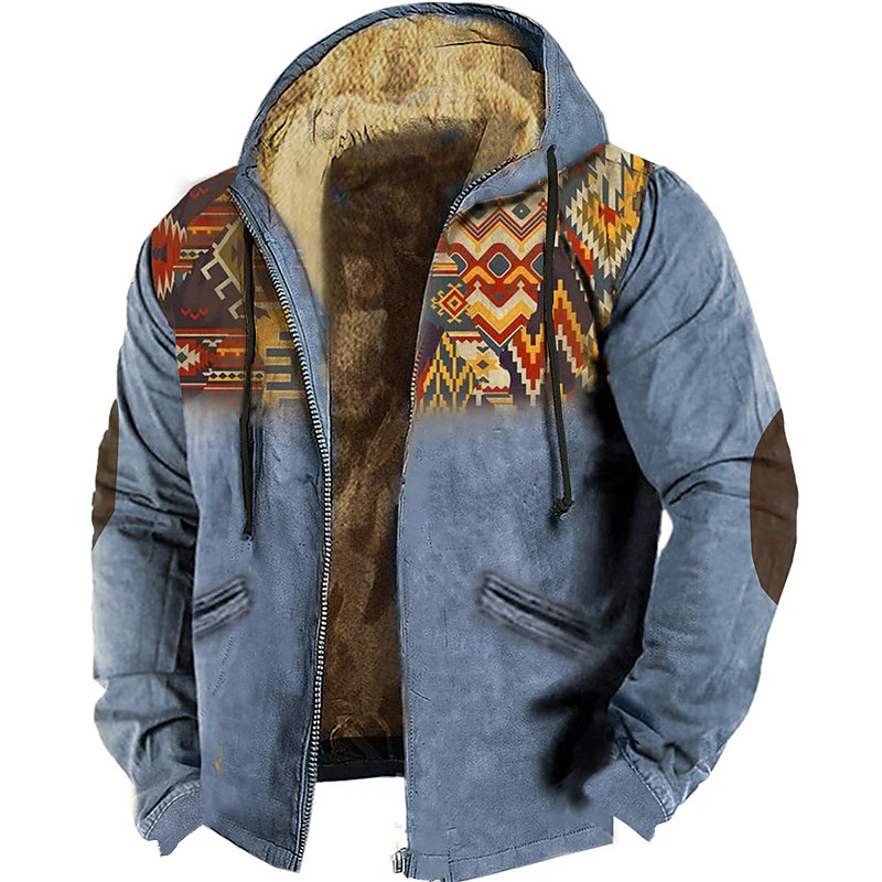 Winterjassen Heren Rits-Up Fleece Mannelijke Jassen Hoodies Tegen Etnische Stam Opvulling Parka Kleding Windjack Sweatshirts Bovenkleding