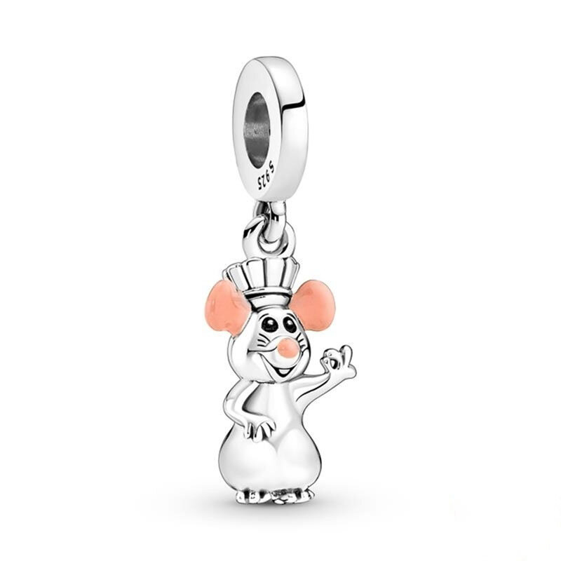 Colgante de plata 925 para mujer, dije con diseño de ratón de dibujos animados, manzana, Princesa, compatible con pulsera Pandora Original, joyería artesanal, 2023