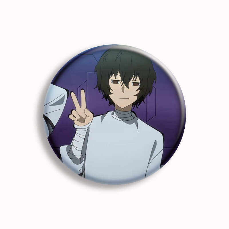 Pin de botón de Anime Bungou Stray Dogs, personaje de dibujos animados creativo, Osamu, Nakahara, Dazai, Chuya, broche, insignia, decoración de colección para fanáticos, 58mm