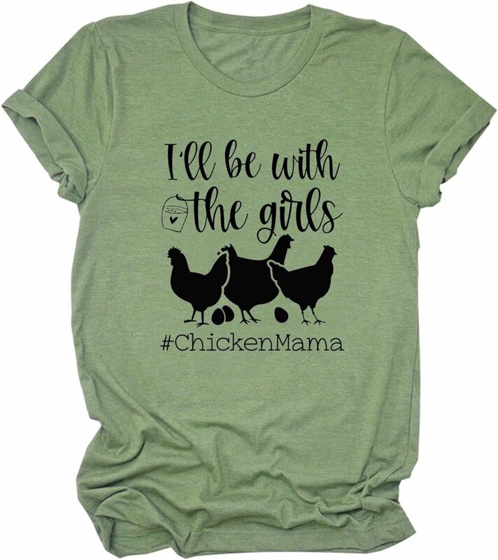 Chicken Mama Shirts for Women Funny Saying Chicken Graphic Tees Chicken Lover T-Shirt Round Neck Casual Tops
