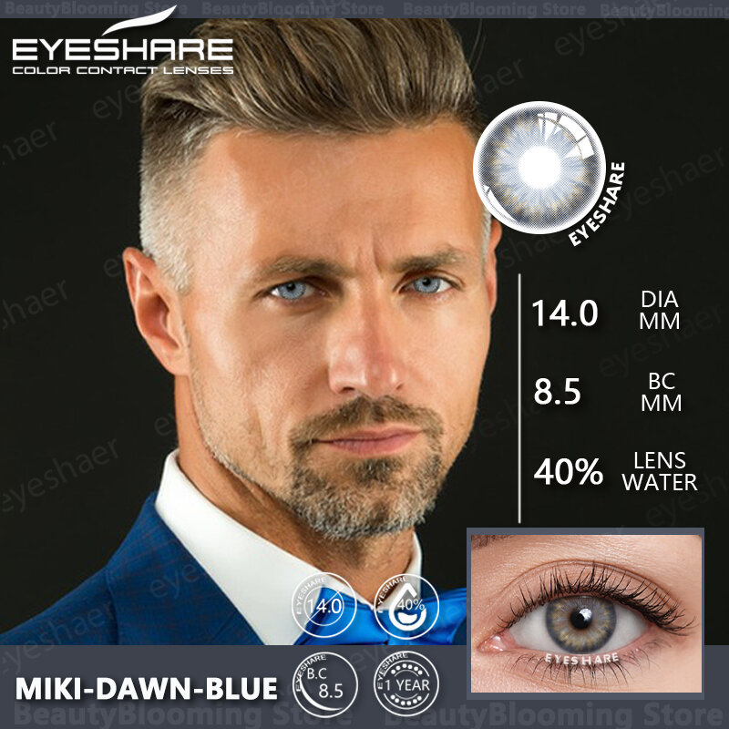 EYESHARE – lentilles de Contact colorées pour les yeux, bleues, aspect naturel, lentilles de Contact annuelles pour hommes, 2 pièces