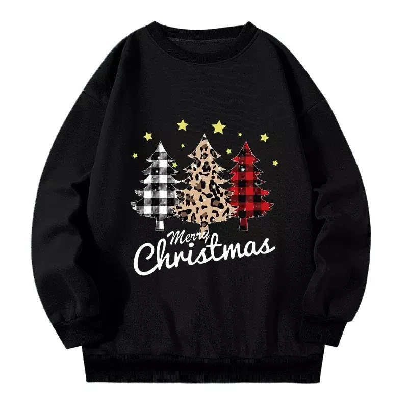Kerstboom Print Plus Size Dames Sweatshirt Herfst Winter Nieuwe 2023 Dame Sweatshirts Amerikaanse Mode Grote Maat Pullover