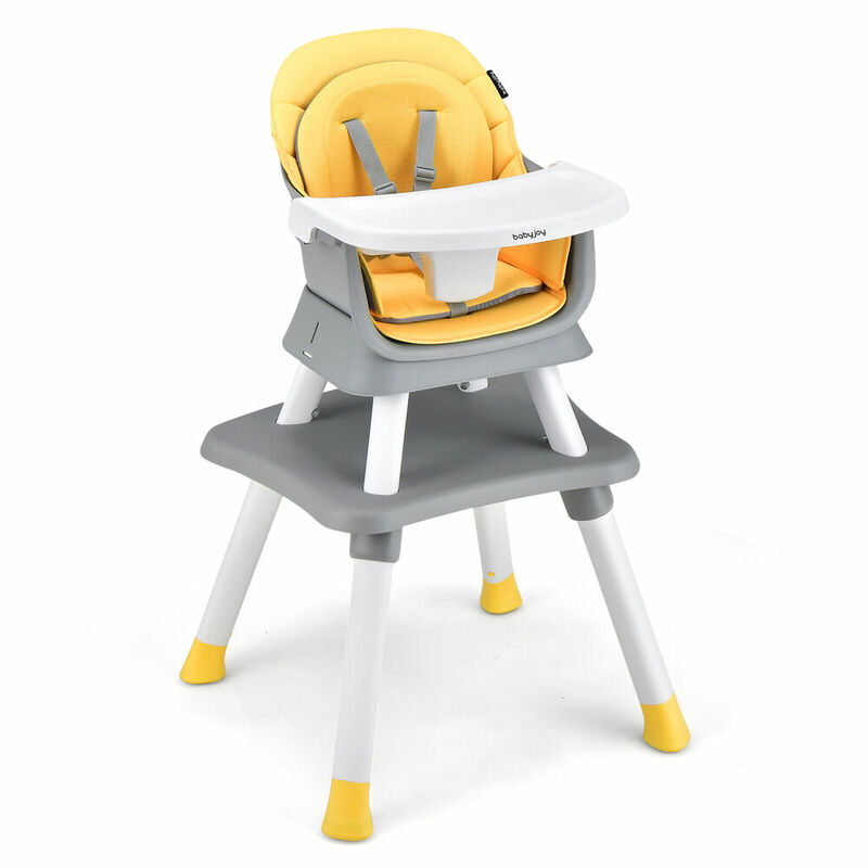 Детское высокое кресло Babyjoy 6 в 1, обеденное сиденье-трансформер с отсоединяемым подносом, желтое