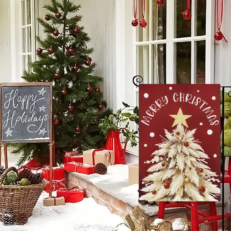 산타 클로스 눈사람 패턴 양면 인쇄 정원 깃발, 크리스마스 농장 안뜰 장식, 깃대 제외, 1 개