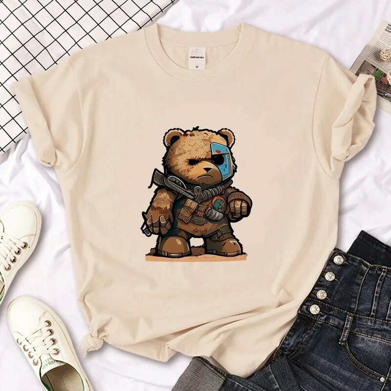 Camiseta feminina com gola redonda, manga curta, camiseta de urso, gráfico, engraçado, Y2K, roupa feminina, moda, japonês