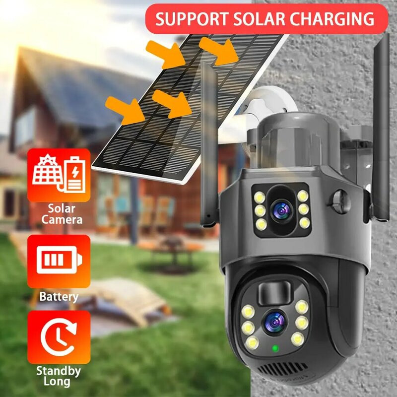 EseeCloud-Caméra de sécurité solaire sans fil, vision nocturne, audio bidirectionnel, batterie aste PIR, document IP66, 8MP