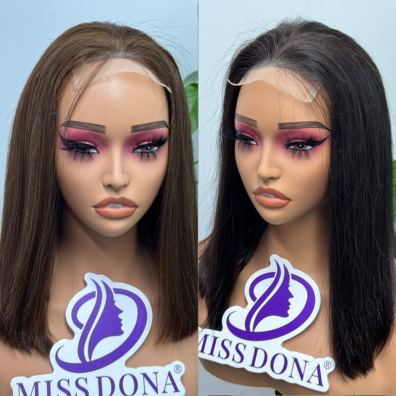 Double Drawn 4x4 Lace Closure Wig 200% Density Straight Bob Hair Wig Chocolate Brown Human Hair Wig 10-16 Inches