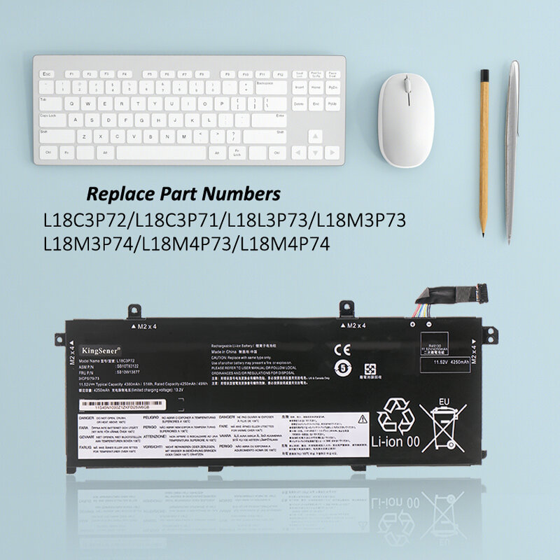 KingSener-Bateria para Lenovo ThinkPad, L18C3P72, T490, T495, P43S, P14s, L18C3P71, L18L3P73, L18M3P74, L18M4P73, L18M4P74, L18M4P74, Novo