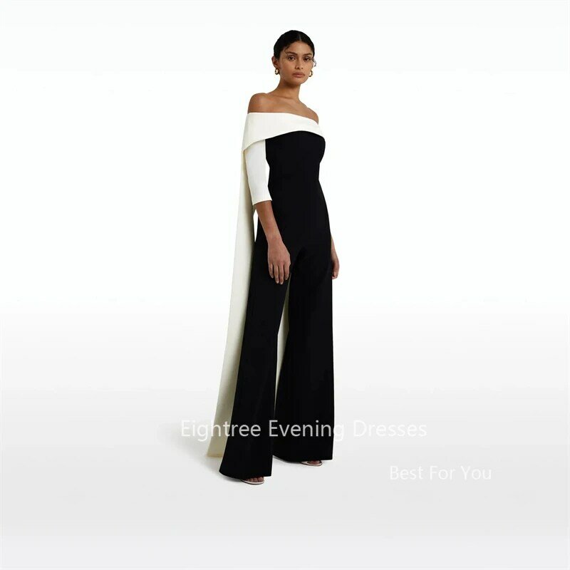 Платье для выпускного вечера с открытыми плечами, черно-белое атласное