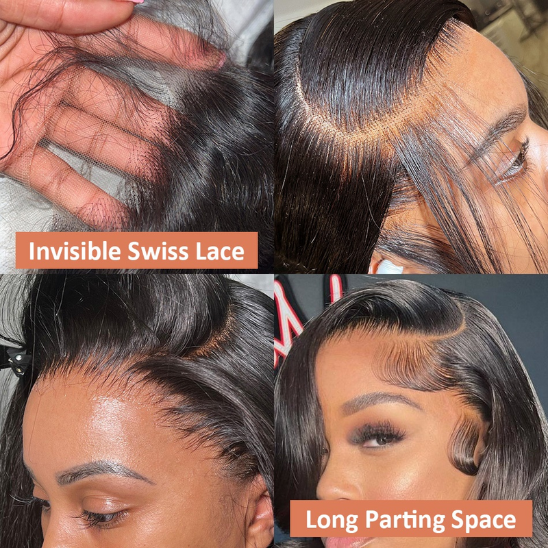 Perruque Lace Front Wig Body Wave Brésilienne Naturelle, Cheveux Humains, Transparent HD, 13x6, 13x4, 30 40 Pouces, pour Femme