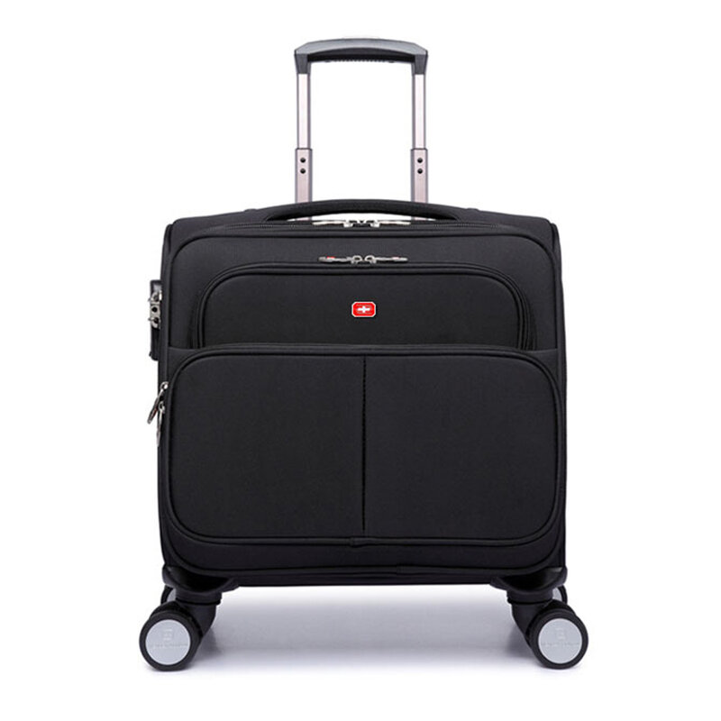2023 New Nylon Dark Black Men/Women Telescopic Pull Rod Travel Suitcase 18 Inches Luggage with Spinner