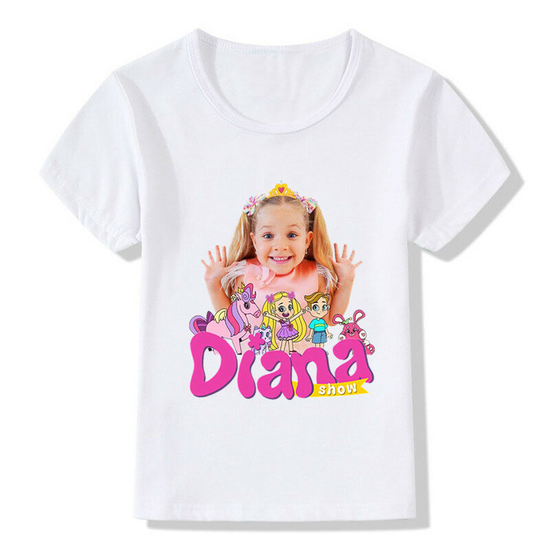Kaus anak laki-laki/perempuan Diana dan Roma Show Print lucu anak-anak kaus anak lucu baju musim panas lengan pendek atasan bayi kaos, HKP5880