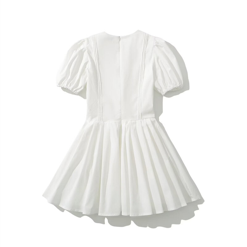 KEYANKETIAN 2024 New Launch Women's Puff Sleeve Mini Dress Summer Seam Detail Slim Solid color Back Zipper A-line Short Dress