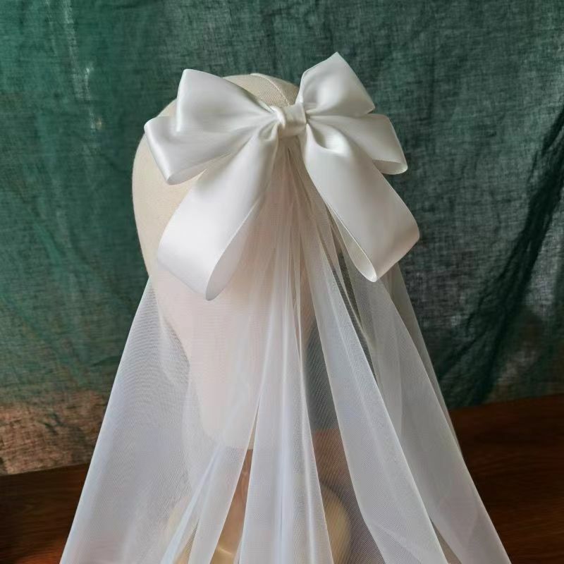 الأبيض الحجاب الزفاف القوس دبوس الشعر الحلو العروس صغيرة قصيرة الحجاب استوديو التصوير فستان الشعر كوريا اليابان