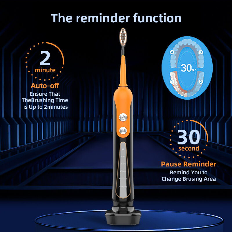 SUBORT S9 แปรงสีฟันไฟฟ้าโซนิคไฟฟ้าไร้สาย USB ชาร์จแปรงสีฟันไวท์เทนนิ่งกันน้ำอัลตราโซนิกแปรงสีฟันอัตโนมัติ