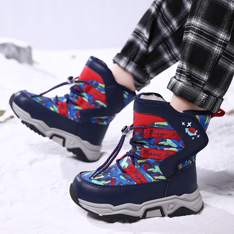 Nuovi bambini scarpe invernali stivali da ragazzo peluche neve all'aperto scarpe sportive per bambini antiscivolo stivaletti moda in cotone impermeabile per ragazzo