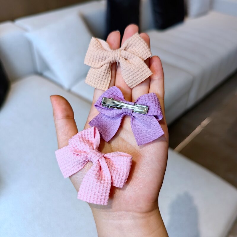 4/6/10Pcs Soft Cotton Bow Hairpin Girl Sweet Design Hairpin Color Block Delicate Hairgripe Barrettes Kawaii Child Accessories