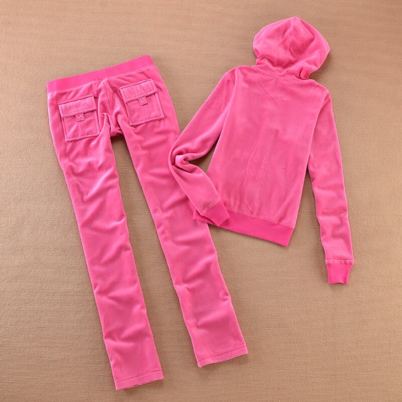 Velvet Tracksuit Women Solid Color Design Hooded Sweatshirt and Pants Suit Two Piece Set