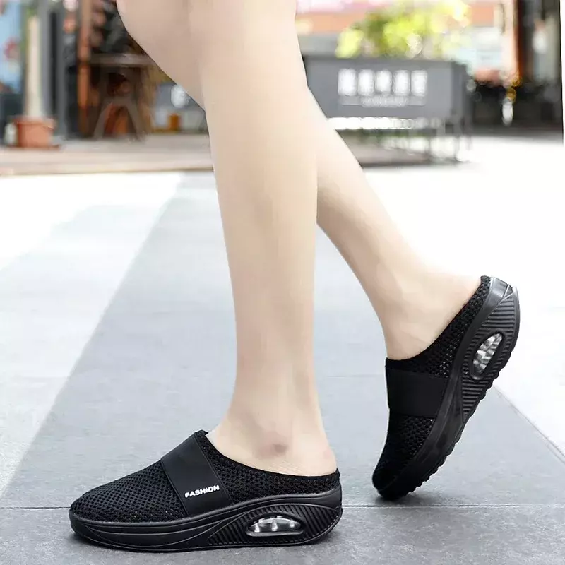 Zapatos antideslizantes con cojín de aire para mujer, zapatillas ortopédicas con plataforma para diabéticos, de malla, ligeras, con cuña