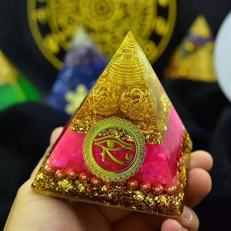 Nieuwe Natuurlijke Roze Kwarts Kristallen Piramide Orgonite Energie Generator Oog Van Horus Liefde Hart Meisje Gift Sieraden