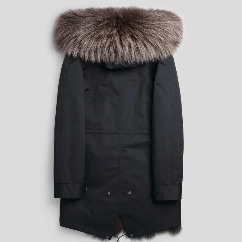 Hooded Fur Coats Men's Winter Jackets Parkas Midi Long Real Fox Fur Inner Mens Fur Jacket Coat 2023 New in Outwear Male Clothing