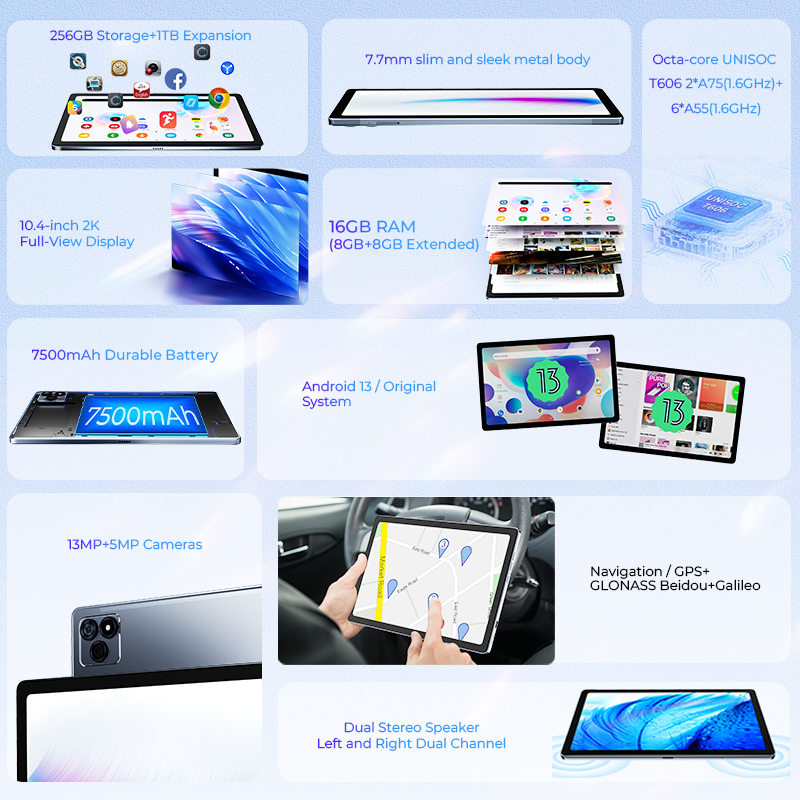HOTWAV-Tablet PC Pad 8, Android 13, FHD + 2K Display, 8GB + 256GB, Câmera 13MP, T606 Octa-Core, 7500mAh, 2 em 1, Novo, 10,4 em
