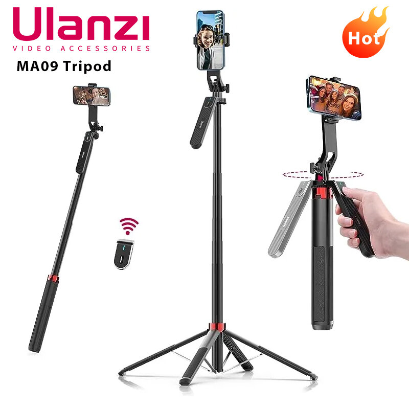 Ulanzi-trípode para palo de Selfie MA09, 1,8 m, para teléfono iPhone 11, 12, 13, 14, 15 Pro Max, con Control remoto y soporte panorámico de cabeza de bola