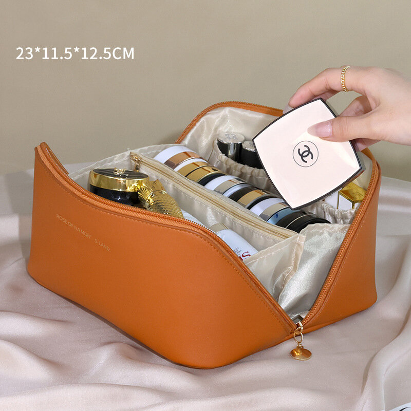 Leather Large Capacity Travel Cosmetic Bag Portable Women Makeup Case Waterproof Multifunctional Toiletry Organizer Storage Bag