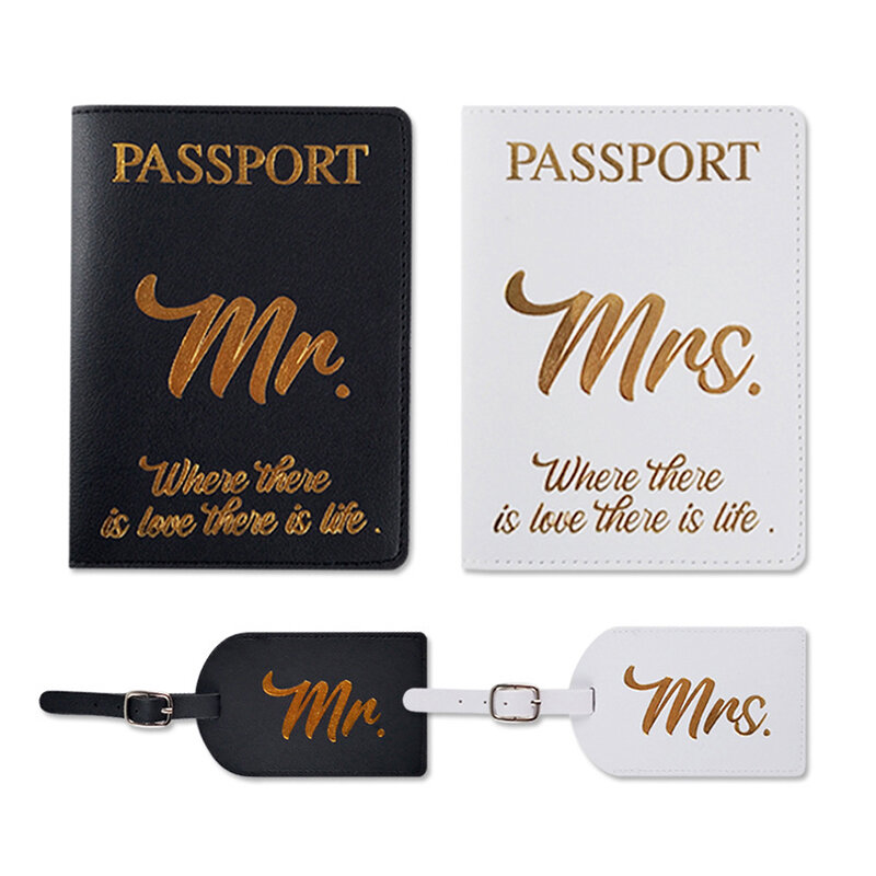 Spot New Cross-border Pu Leather Hot Gold Wedding Gift Mr. Miss Certificate Bag Passport Bag Luggage Tag
