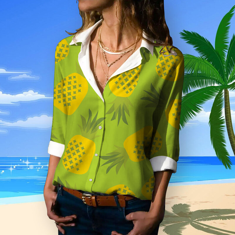 Рубашка женская с длинным рукавом, на пуговицах, с принтом Love, с отложным воротником, Винтажная летняя офисная одежда в стиле Харадзюку