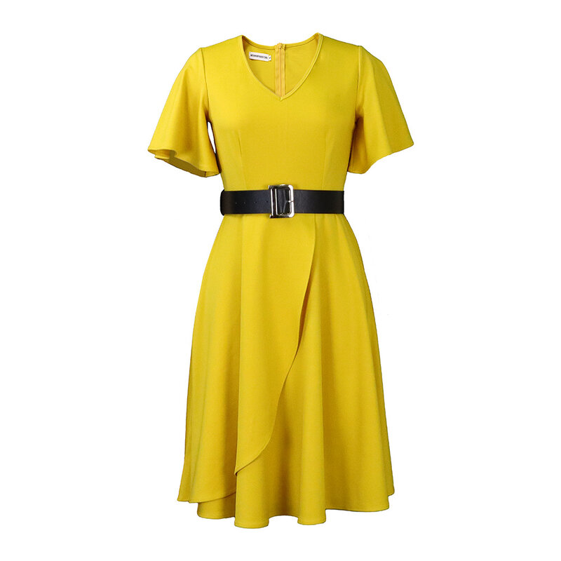 Dress rumbai warna polos wanita, Gaun kasual mode Eropa dan Amerika baru musim semi/panas