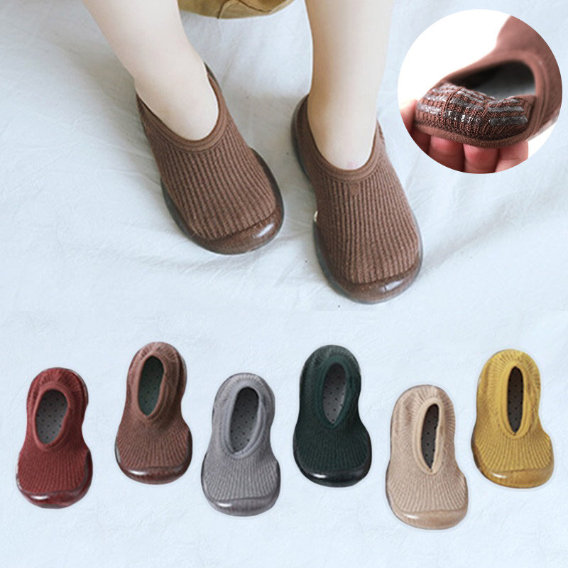 Calcetines antideslizantes para bebé recién nacido, zapatos de suela de goma suave, Color sólido, Unisex