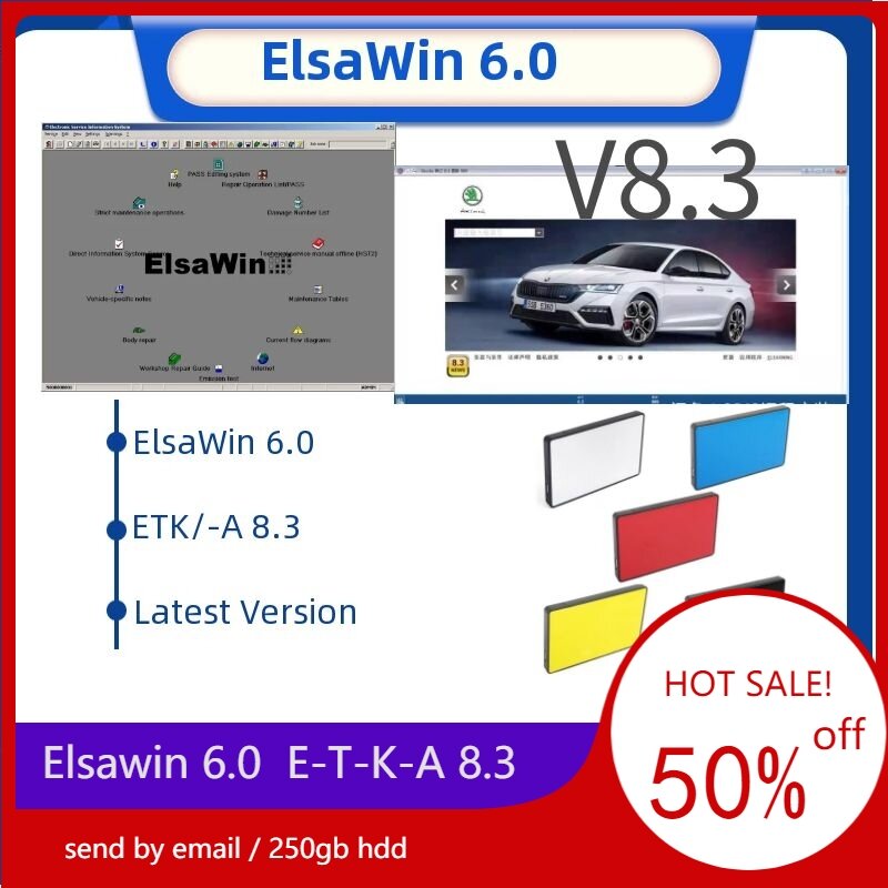 2023 Hot ELSAWIN 6.0 E T/ K 8 .3 najnowszy dla A-udi dla V-W katalog pojazdów części elektroniczne oprogramowania naprawa samochodów W 250gb hdd