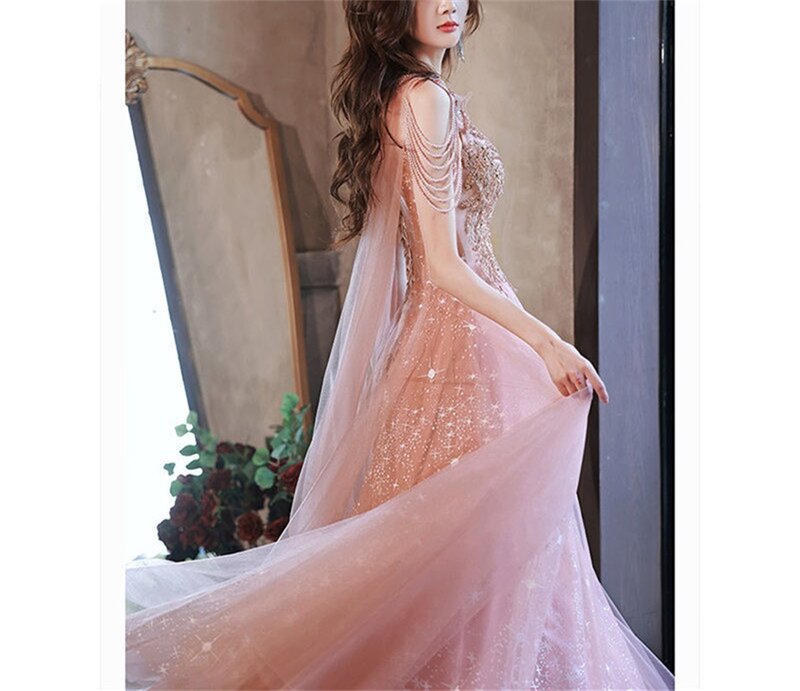 Pink Crystals Princess Prom Dresses Luxury Beading A Line Custom Made Bling Party Evening Dress With Wrap Formal Cocktail Gown