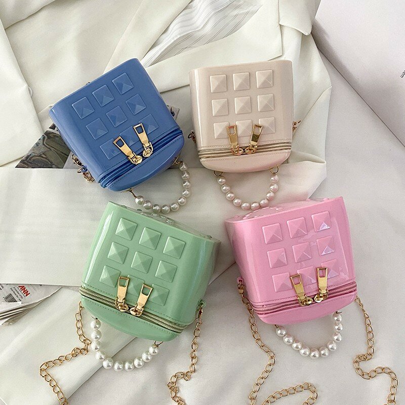 2022 New Women Bucket Bags with Chain Pearl Portable Shoulder Cosmetic Box Fashion Small Messenger Bag