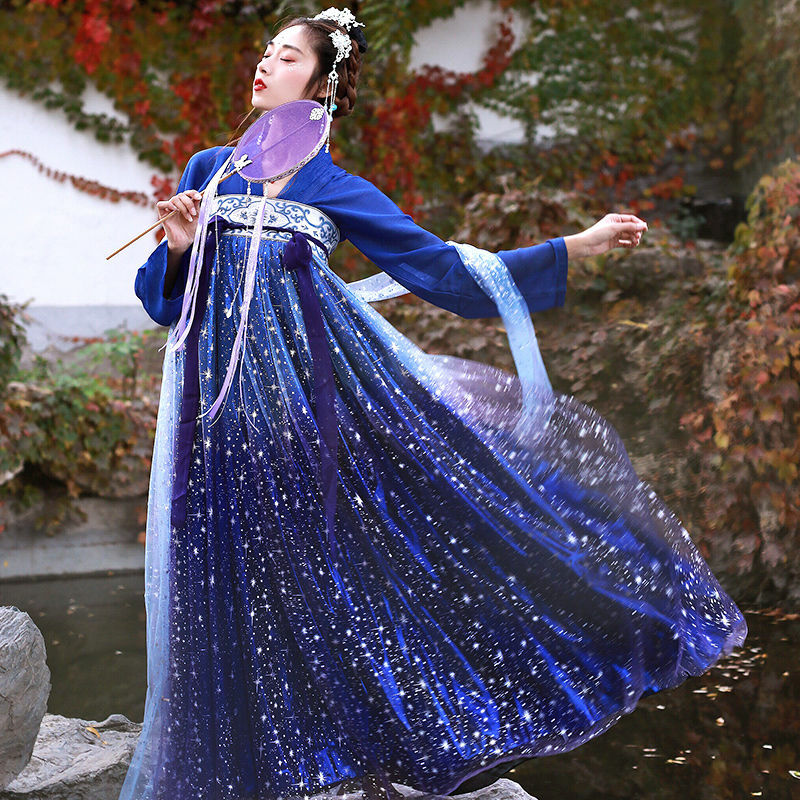 Oryginalna tkacka gwiazda rymowanka Hanfu damska spódnica do klatki piersiowej, stopniowa, sześciometrowa spódnica, długa sukienka